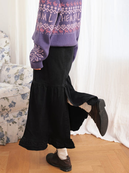 "Song Of The Night" Retro Denim Skirt Lace Design Looks Gentle Thin Covers The Crotch【s0000014721】