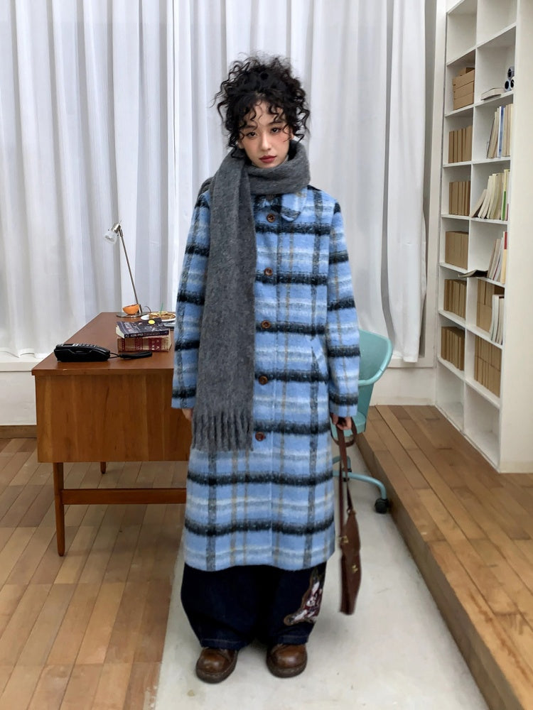 "Love Letter" Plaid Woolen Mid-Length Coat Jacket【s0000014722】
