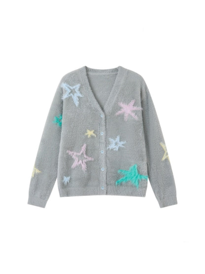 "Fragmented Stars" Imitation Mink Fur Sweater Cardigan Star Pattern Lazy Warm【s0000014729】