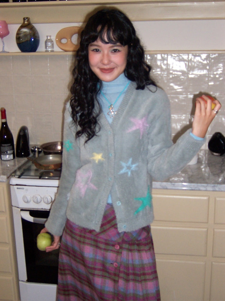 "Fragmented Stars" Imitation Mink Fur Sweater Cardigan Star Pattern Lazy Warm【s0000014729】