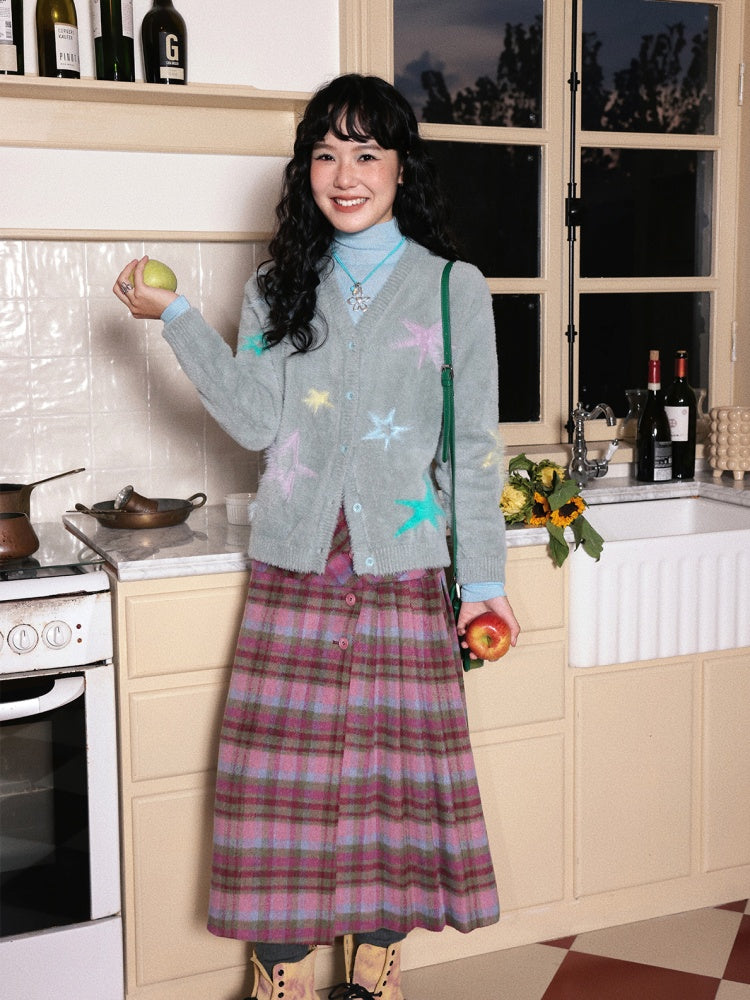 "Fragmented Stars" Imitation Mink Fur Sweater Cardigan Star Pattern Lazy Warm【s0000014729】