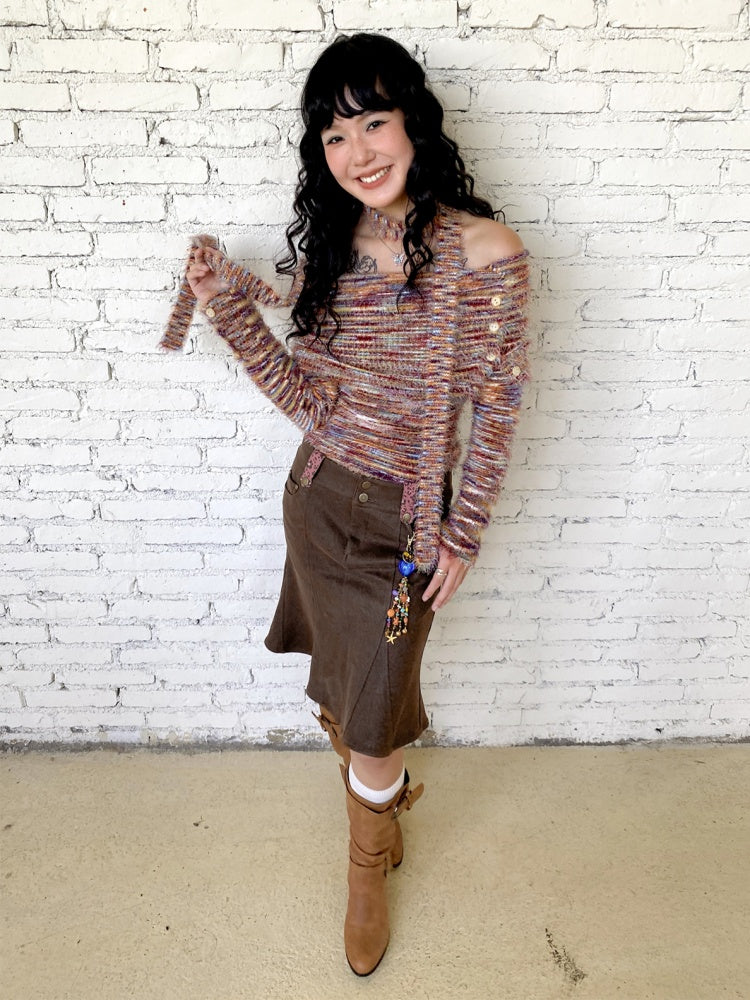 "Toffee" Shoulder Striped Sweater【s0000014728】