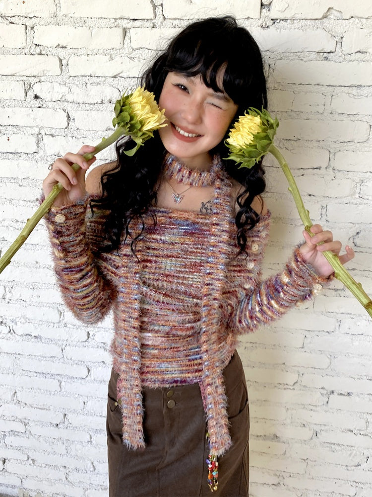 "Toffee" Shoulder Striped Sweater【s0000014728】