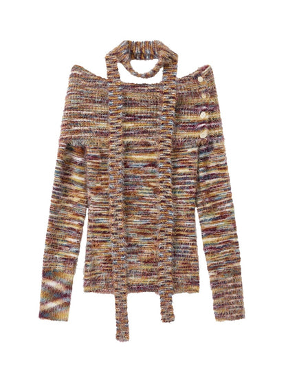 "Toffee" Shoulder Striped Sweater【s0000014728】