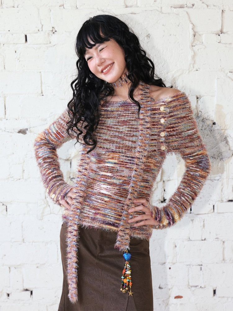 "Toffee" Shoulder Striped Sweater【s0000014728】