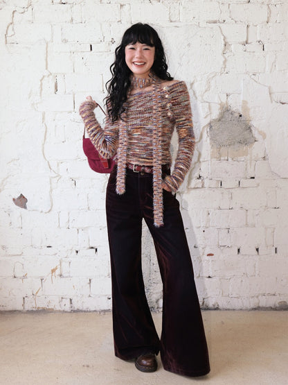 "Toffee" Shoulder Striped Sweater【s0000014728】