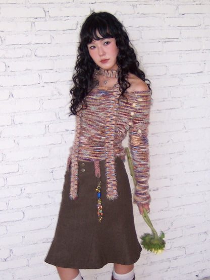 "Toffee" Shoulder Striped Sweater【s0000014728】