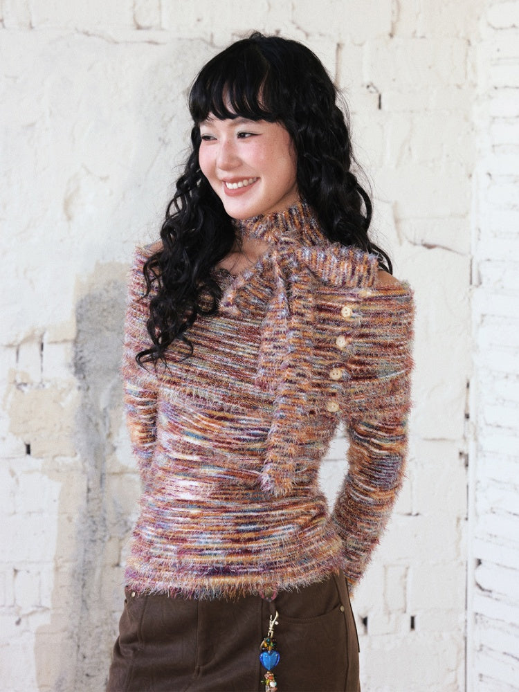 "Toffee" Shoulder Striped Sweater【s0000014728】