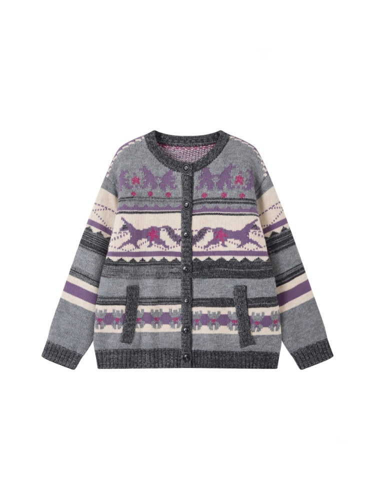 "Playing in The Garden" Fair Island Loose Retro Sweater knitted Cardigan【s0000014730】