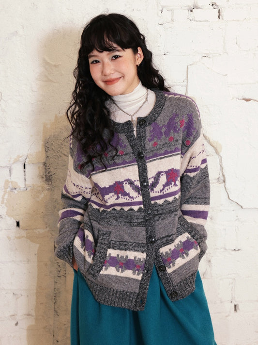 "Playing in The Garden" Fair Island Loose Retro Sweater knitted Cardigan【s0000014730】
