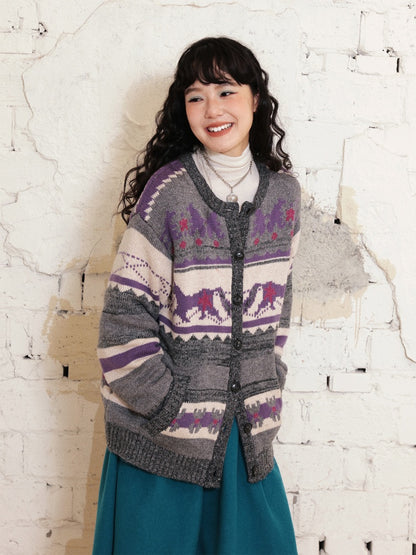 "Playing in The Garden" Fair Island Loose Retro Sweater knitted Cardigan【s0000014730】