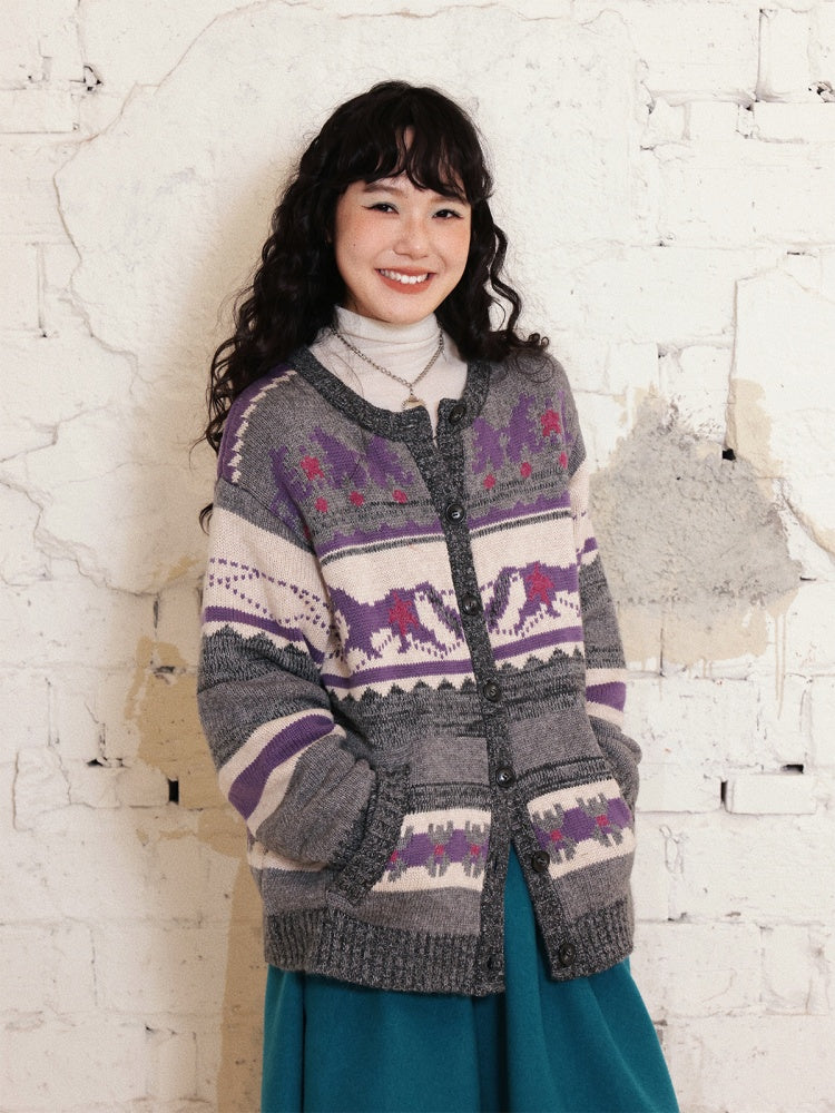 "Playing in The Garden" Fair Island Loose Retro Sweater knitted Cardigan【s0000014730】