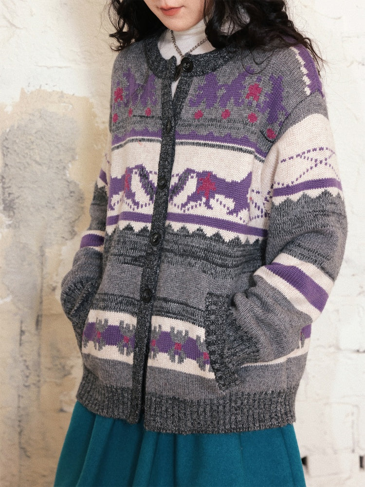 "Playing in The Garden" Fair Island Loose Retro Sweater knitted Cardigan【s0000014730】