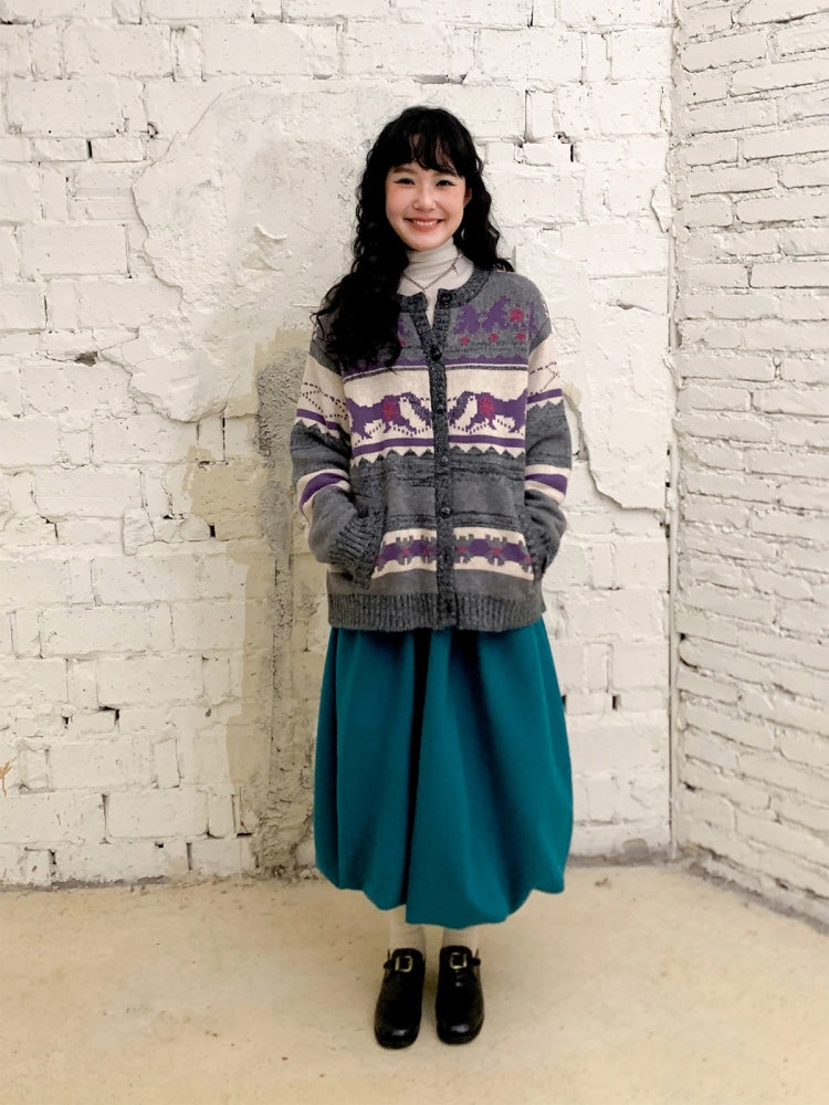 "Playing in The Garden" Fair Island Loose Retro Sweater knitted Cardigan【s0000014730】