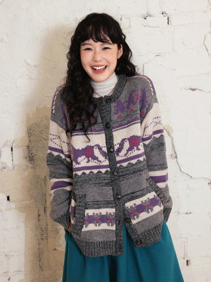"Playing in The Garden" Fair Island Loose Retro Sweater knitted Cardigan【s0000014730】
