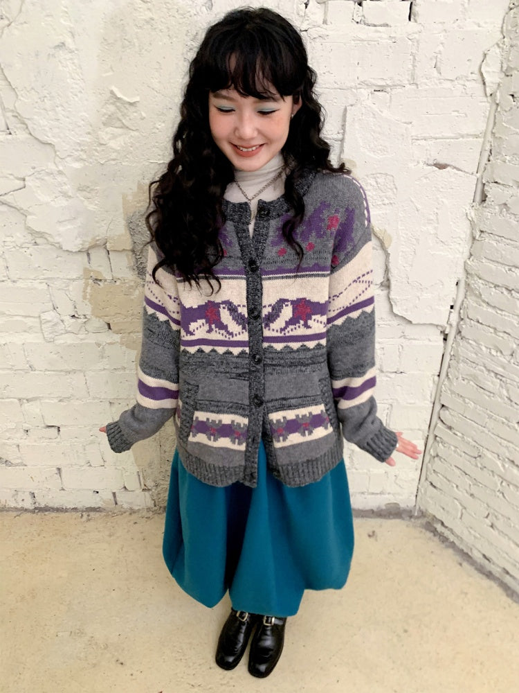 "Playing in The Garden" Fair Island Loose Retro Sweater knitted Cardigan【s0000014730】