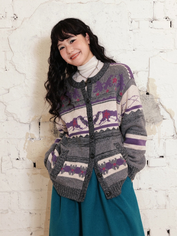 "Playing in The Garden" Fair Island Loose Retro Sweater knitted Cardigan【s0000014730】