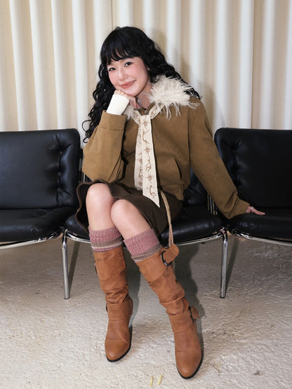 "Before Sunrise" Fur Collar Retro Slimming Jacket【s0000014731】