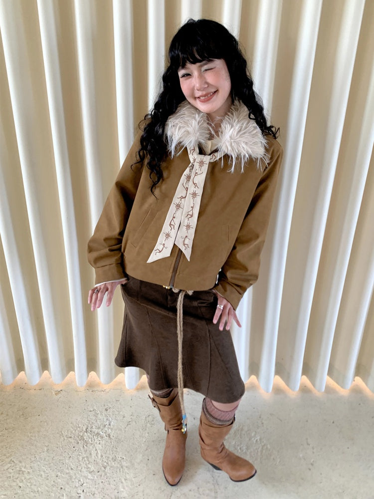 "Before Sunrise" Fur Collar Retro Slimming Jacket【s0000014731】