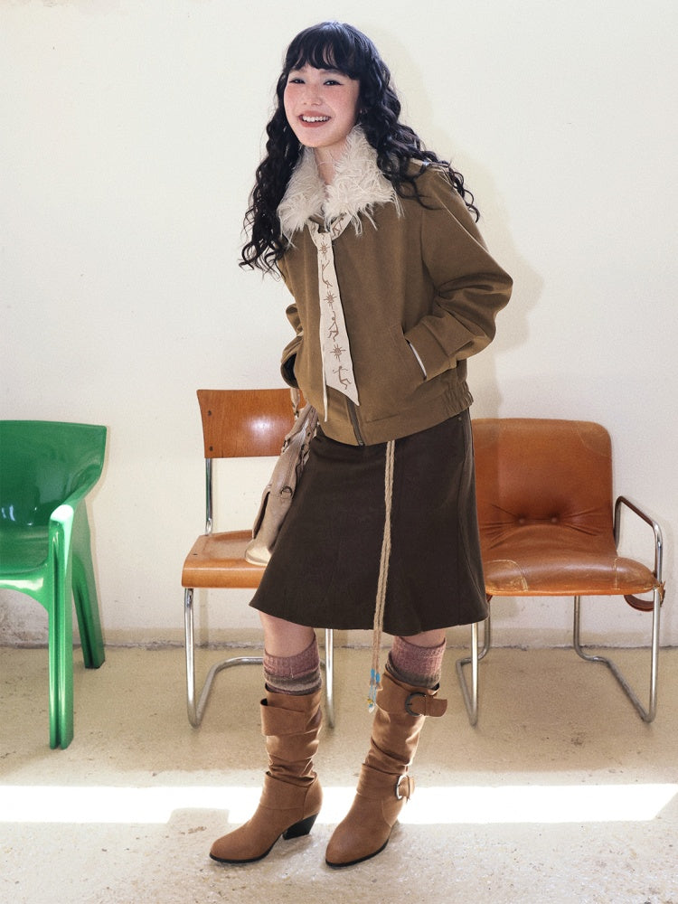 "Before Sunrise" Fur Collar Retro Slimming Jacket【s0000014731】