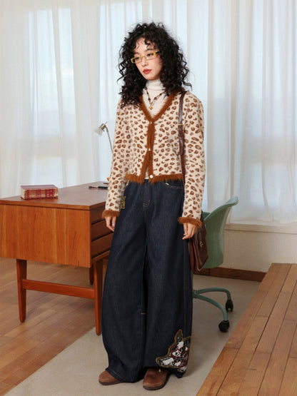 "Dog Walking Pants" Elastic Waist Slightly Denim Jeans【s0000014732】