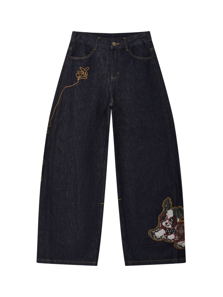 "Dog Walking Pants" Elastic Waist Slightly Denim Jeans【s0000014732】