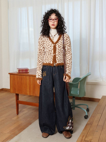 "Dog Walking Pants" Elastic Waist Slightly Denim Jeans【s0000014732】