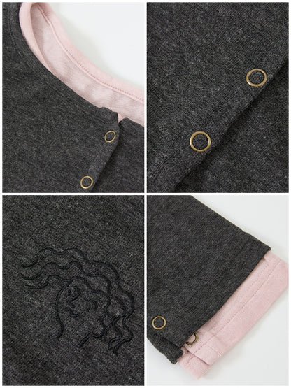 "Interlude" Fake Two Embroidered Long-Sleeved T-Shirts【s0000014733】