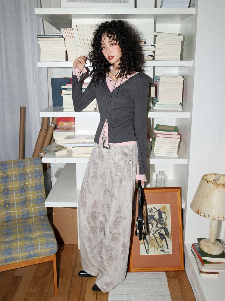 "Interlude" Fake Two Embroidered Long-Sleeved T-Shirts【s0000014733】