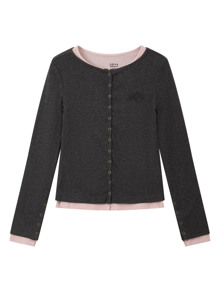 "Interlude" Fake Two Embroidered Long-Sleeved T-Shirts【s0000014733】