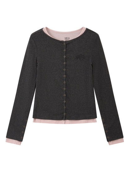 "Interlude" Fake Two Embroidered Long-Sleeved T-Shirts【s0000014733】