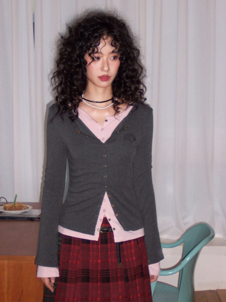 "Interlude" Fake Two Embroidered Long-Sleeved T-Shirts【s0000014733】