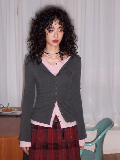 "Interlude" Fake Two Embroidered Long-Sleeved T-Shirts【s0000014733】