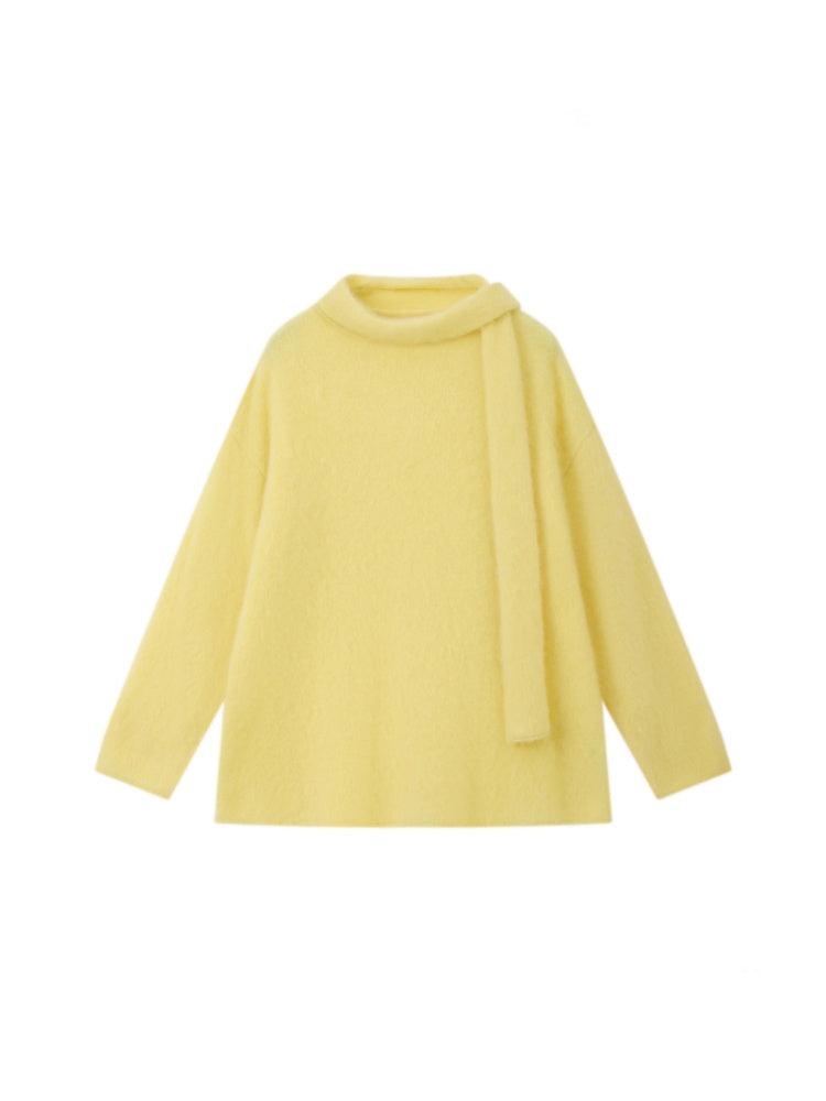 "Dim Sum Roll" Sheep Wool Solid Color Belt Scarf Pullover Sweater【s0000014734】