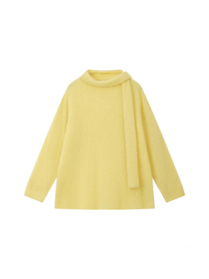 "Dim Sum Roll" Sheep Wool Solid Color Belt Scarf Pullover Sweater【s0000014734】