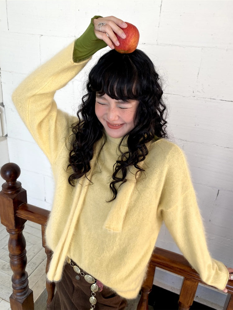"Dim Sum Roll" Sheep Wool Solid Color Belt Scarf Pullover Sweater【s0000014734】
