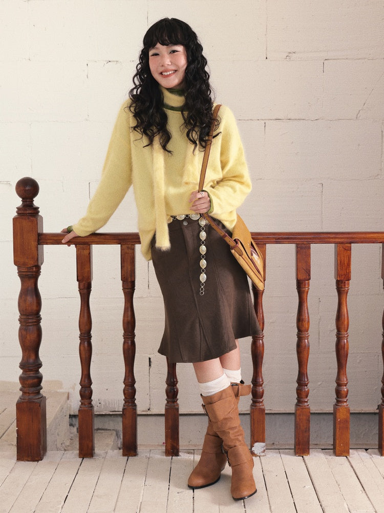 "Dim Sum Roll" Sheep Wool Solid Color Belt Scarf Pullover Sweater【s0000014734】
