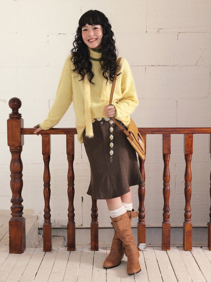 "Dim Sum Roll" Sheep Wool Solid Color Belt Scarf Pullover Sweater【s0000014734】