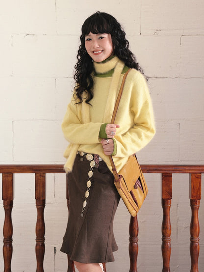 "Dim Sum Roll" Sheep Wool Solid Color Belt Scarf Pullover Sweater【s0000014734】