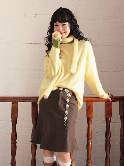 "Dim Sum Roll" Sheep Wool Solid Color Belt Scarf Pullover Sweater【s0000014734】
