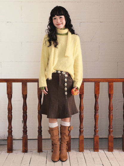 "Dim Sum Roll" Sheep Wool Solid Color Belt Scarf Pullover Sweater【s0000014734】