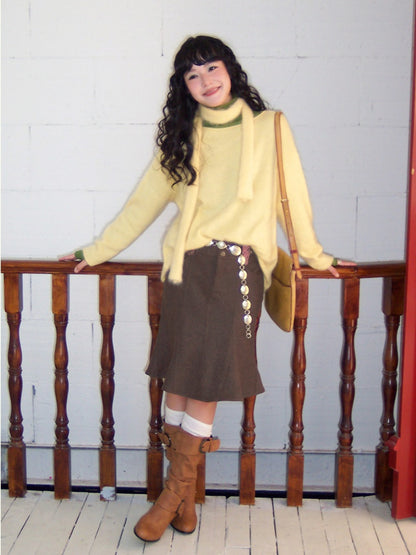 "Dim Sum Roll" Sheep Wool Solid Color Belt Scarf Pullover Sweater【s0000014734】