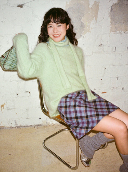 "Dim Sum Roll" Sheep Wool Solid Color Belt Scarf Pullover Sweater【s0000014734】