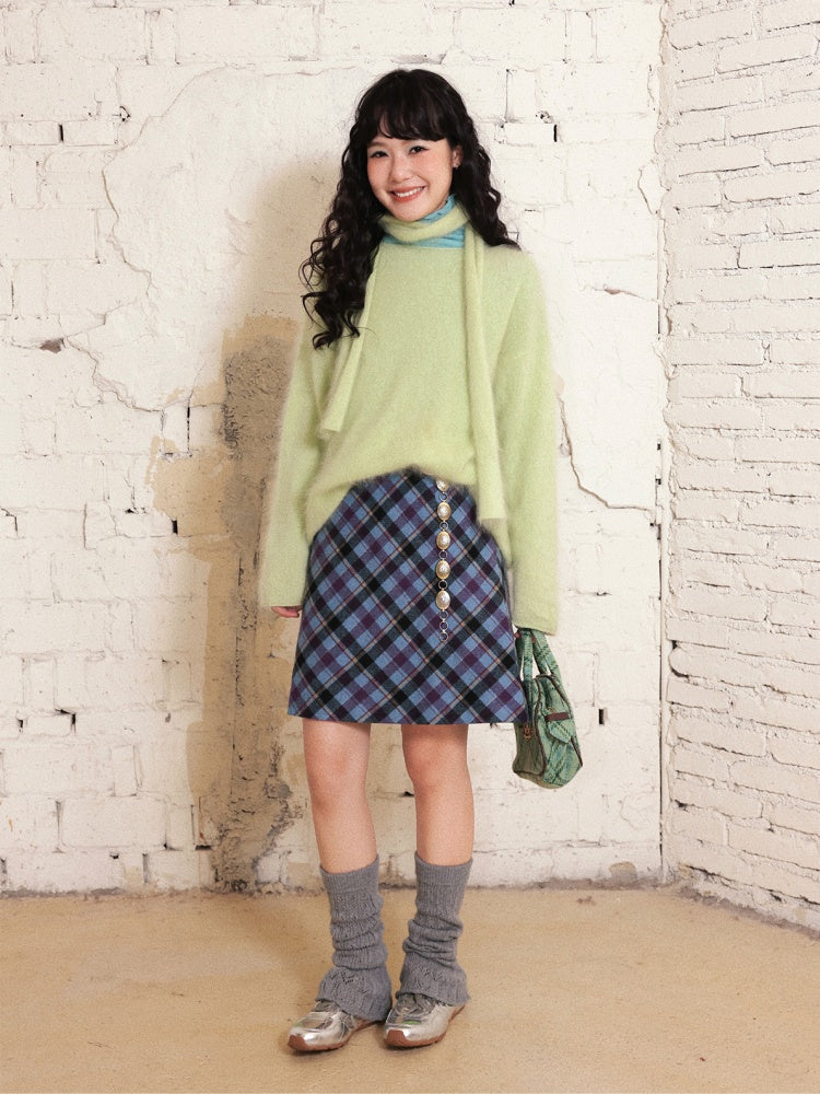 "Dim Sum Roll" Sheep Wool Solid Color Belt Scarf Pullover Sweater【s0000014734】