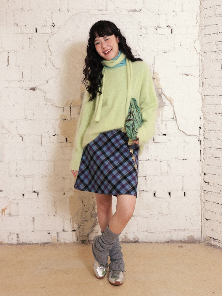 "Dim Sum Roll" Sheep Wool Solid Color Belt Scarf Pullover Sweater【s0000014734】