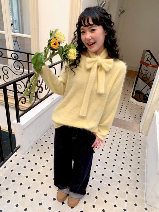 "Dim Sum Roll" Sheep Wool Solid Color Belt Scarf Pullover Sweater【s0000014734】