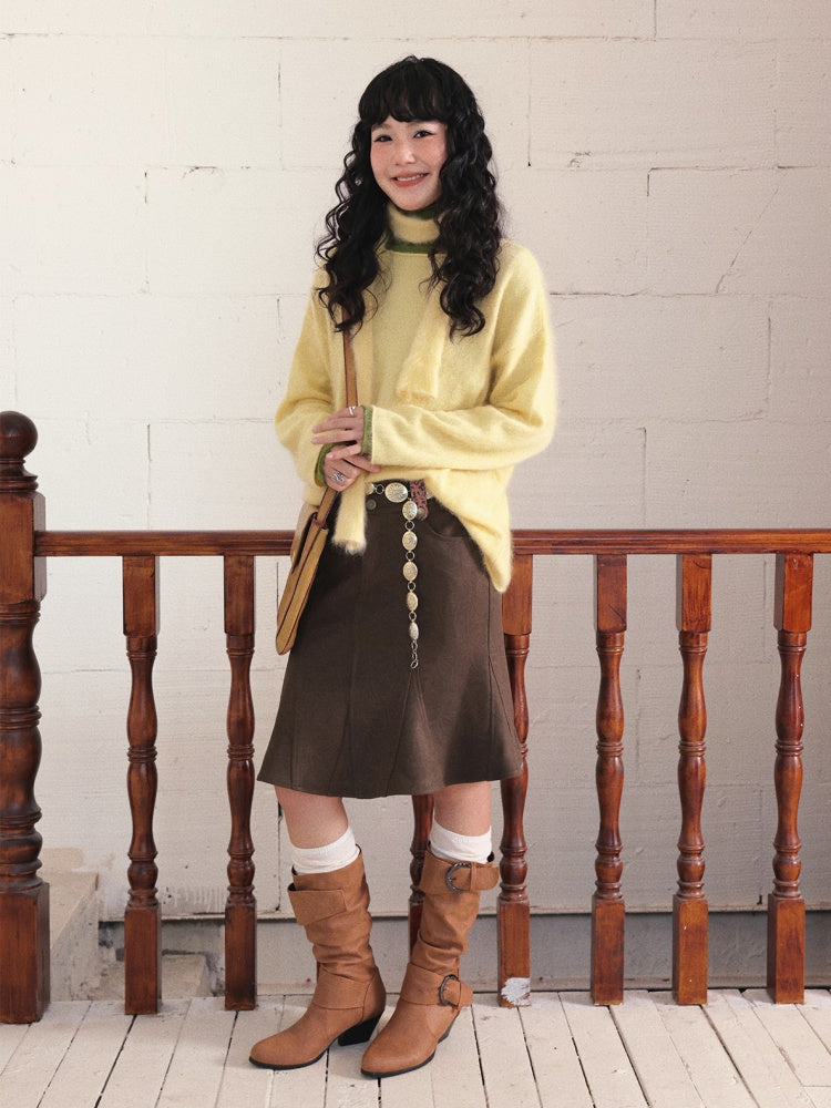"Dim Sum Roll" Sheep Wool Solid Color Belt Scarf Pullover Sweater【s0000014734】