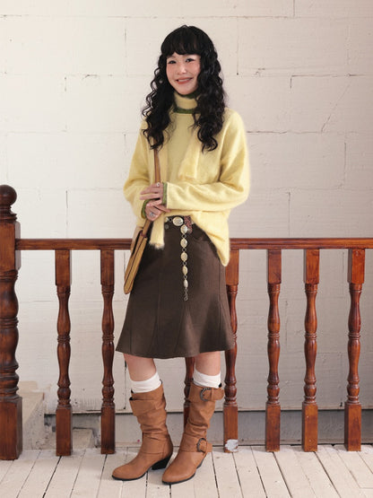 "Dim Sum Roll" Sheep Wool Solid Color Belt Scarf Pullover Sweater【s0000014734】