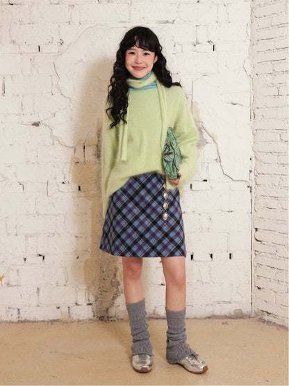 "Dim Sum Roll" Sheep Wool Solid Color Belt Scarf Pullover Sweater【s0000014734】