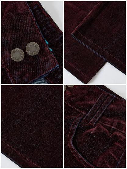 "Seventh Mist" Micro-Elastic Flocked Glossy Jeans【s0000014736】